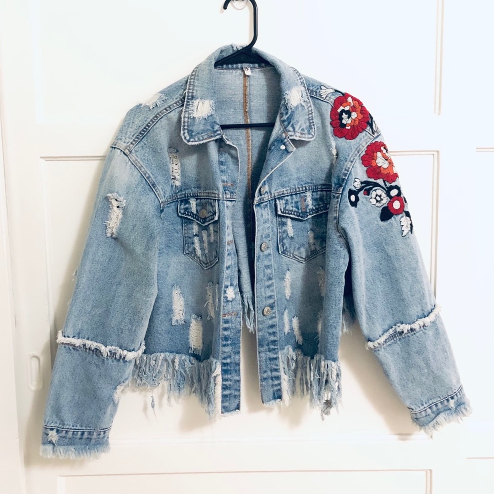 Floral Embroidered Denim Jacket